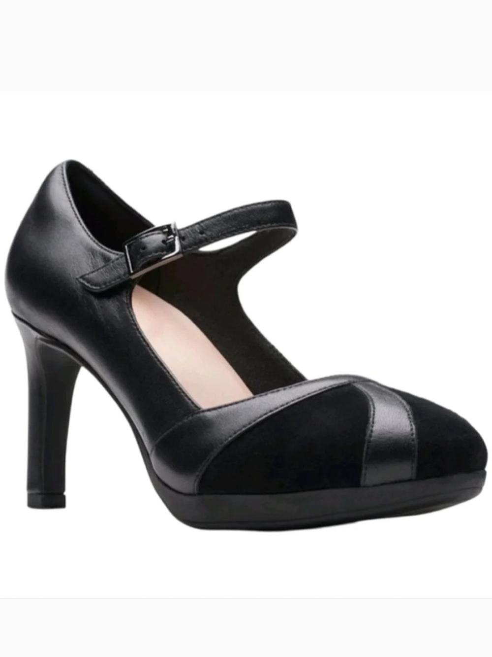 Clarks Women's 7 Ambyr black suede leather Mary Jane pump heels